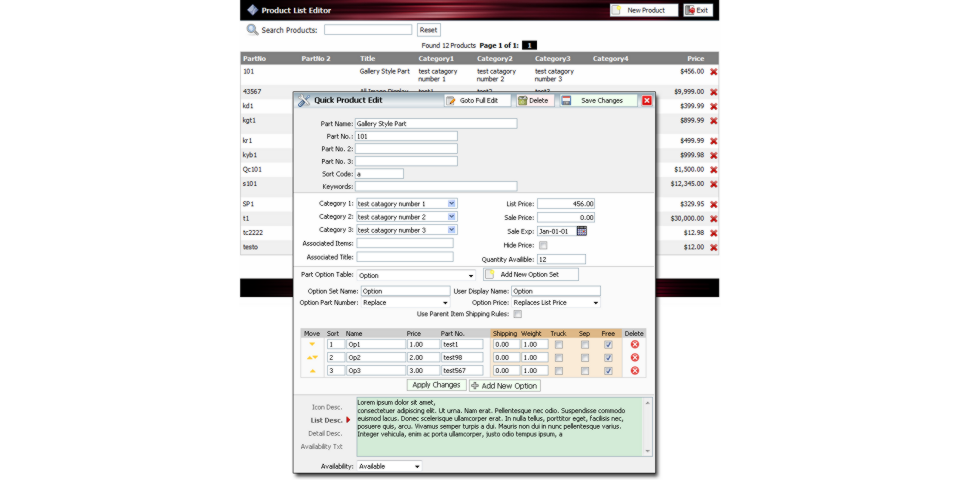 Product List Editor and Quick Edit